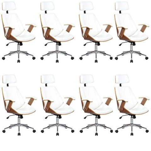 Kit 8 Cadeiras de Escritório Presidente Giratória com Apoia Cabeça Office Lisboa Branco/Marrom Rivatti