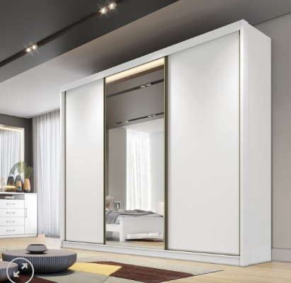 Guarda Roupa Casal Diamond 3 Portas 8 Gavetas com 1 Porta de Espelho - Branco - Móveis Novo Horizont