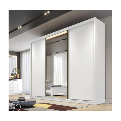 Guarda Roupa Casal Diamond 3 Portas 8 Gavetas com 1 Porta de Espelho - Branco - Móveis Novo Horizont