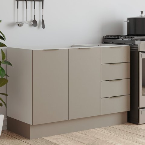 Balcão Pia 120cm sem Tampo com Rodapé Puxador 150mm Ipanema CabeCasa MadeiraOriginals