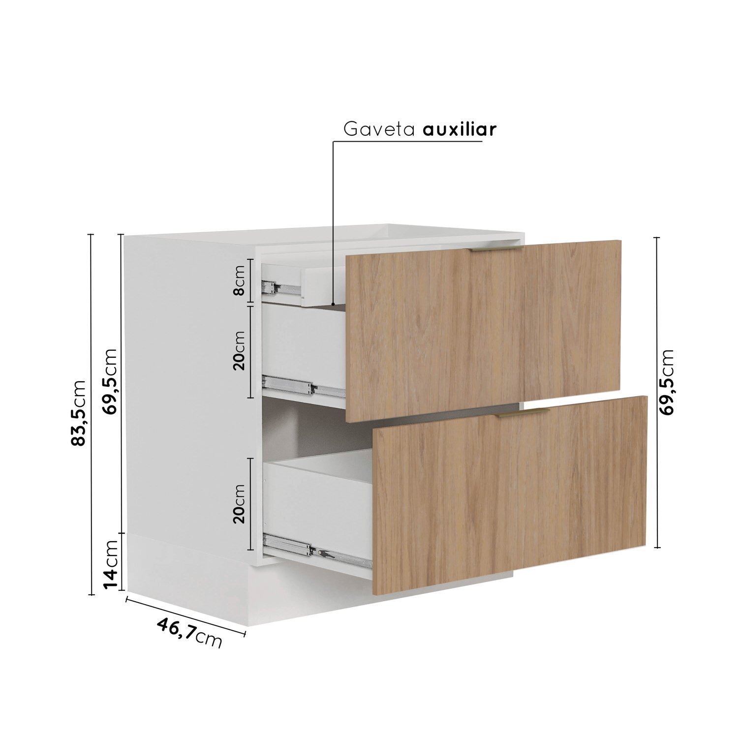 Balcão 2 Gavetões com Gaveta Auxiliar sem Tampo com Rodapé Puxador 150mm Ipanema CabeCasa MadeiraMadeira - 3