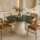 Ver imagem 4 de Mesa de Jantar Cone Redondo 140 cm Tampo Mármore Verde Guatemala Base Laca Branca