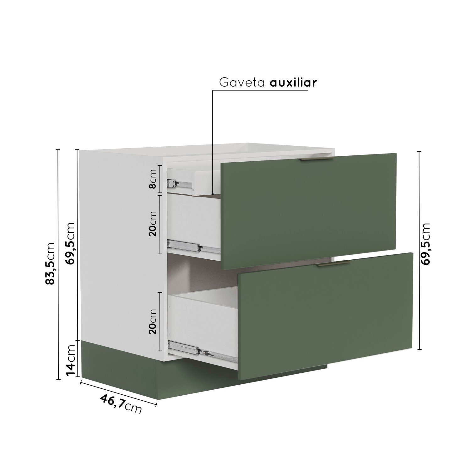 Balcão 2 Gavetões com Gaveta Auxiliar sem Tampo com Rodapé Puxador 150mm Ipanema CabeCasa MadeiraMadeira - 3