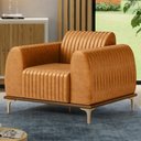 Ver imagem 7 de Kit Sofá 3 Lugares 210cm com Poltrona Molino Base Castanho Pés D'ouro D02 Couríssimo Whisky B-90