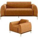 Ver imagem 1 de Kit Sofá 3 Lugares 210cm com Poltrona Molino Base Castanho Pés D'ouro D02 Couríssimo Whisky B-90