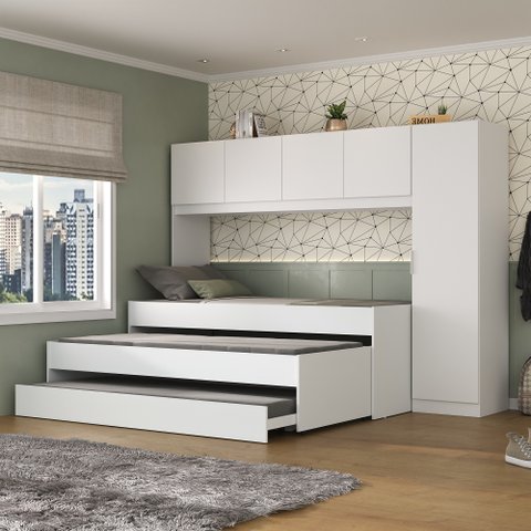 Tricama de Solteiro com Guarda Roupa Dublin Multimóveis Mp4034 Branca