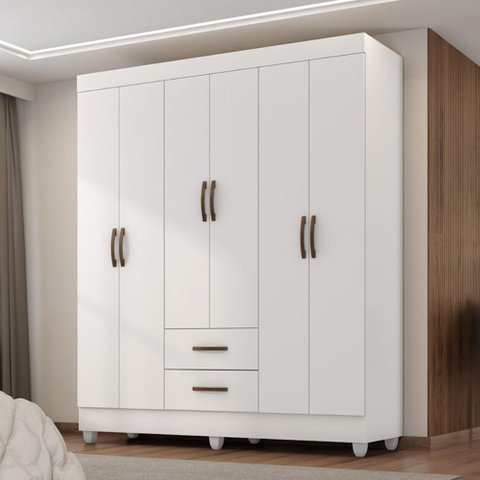 Guarda Roupa 6 Portas Guararema Branco Brilho