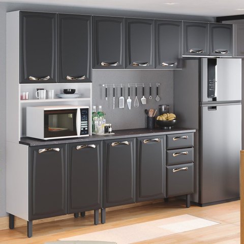 Cozinha Modulada Compacta em Aço 4 Peças 12 Portas 2 Gavetas Paneleiro Forno New Premium Itatiaia