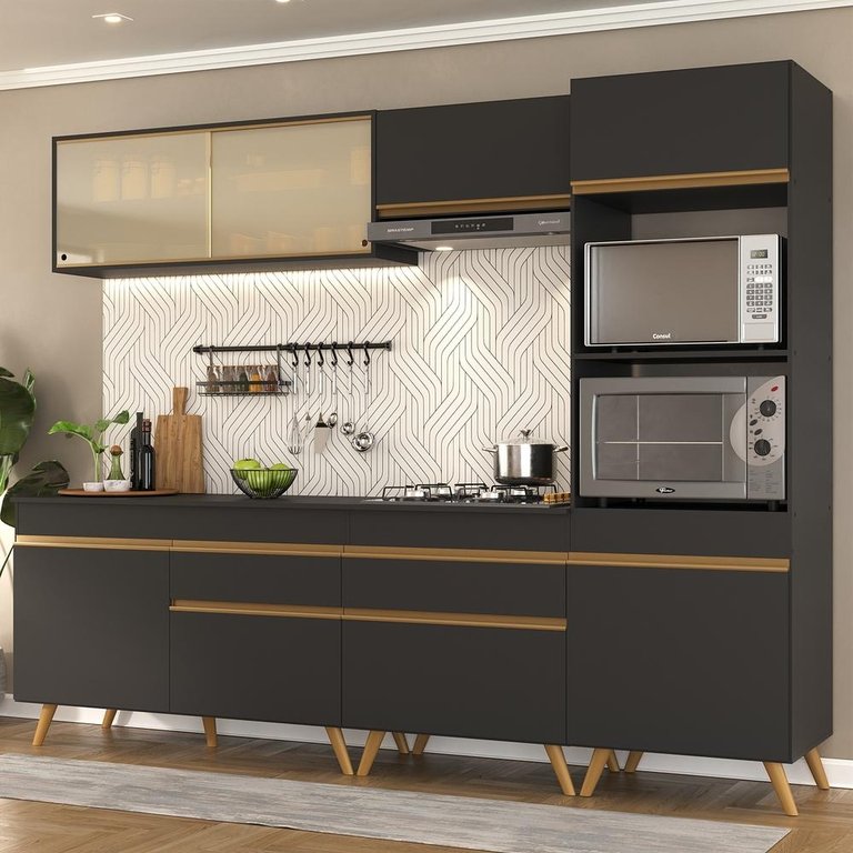 Cozinha Completa 5 Peças com Armário e Balcão Mp3715 Veneza Gb Preta