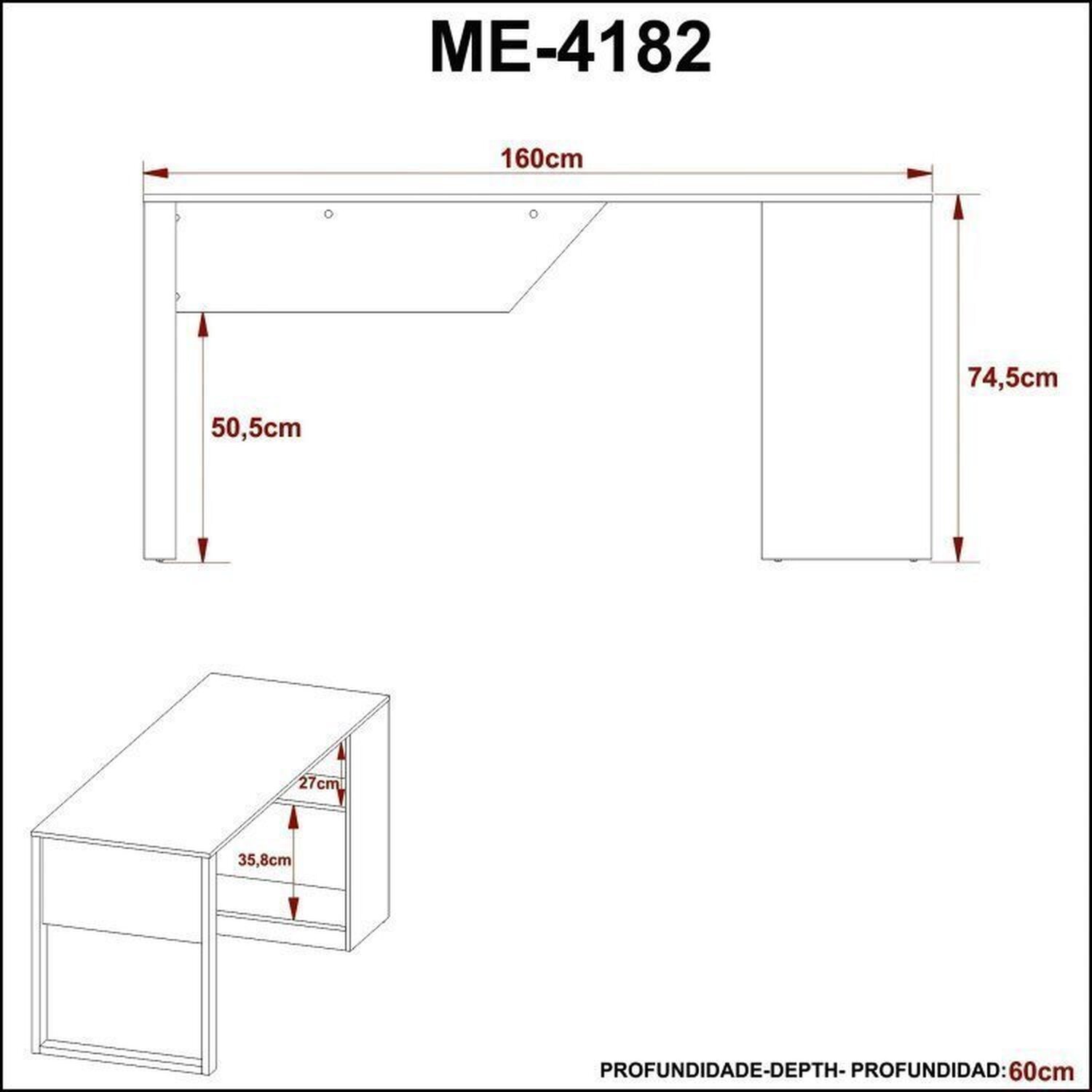 Kit 4 Peças com Escrivaninha, Gaveteiro, Armário e Estante - 14