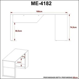 Kit 4 Peças com Escrivaninha, Gaveteiro, Armário e Estante - 14