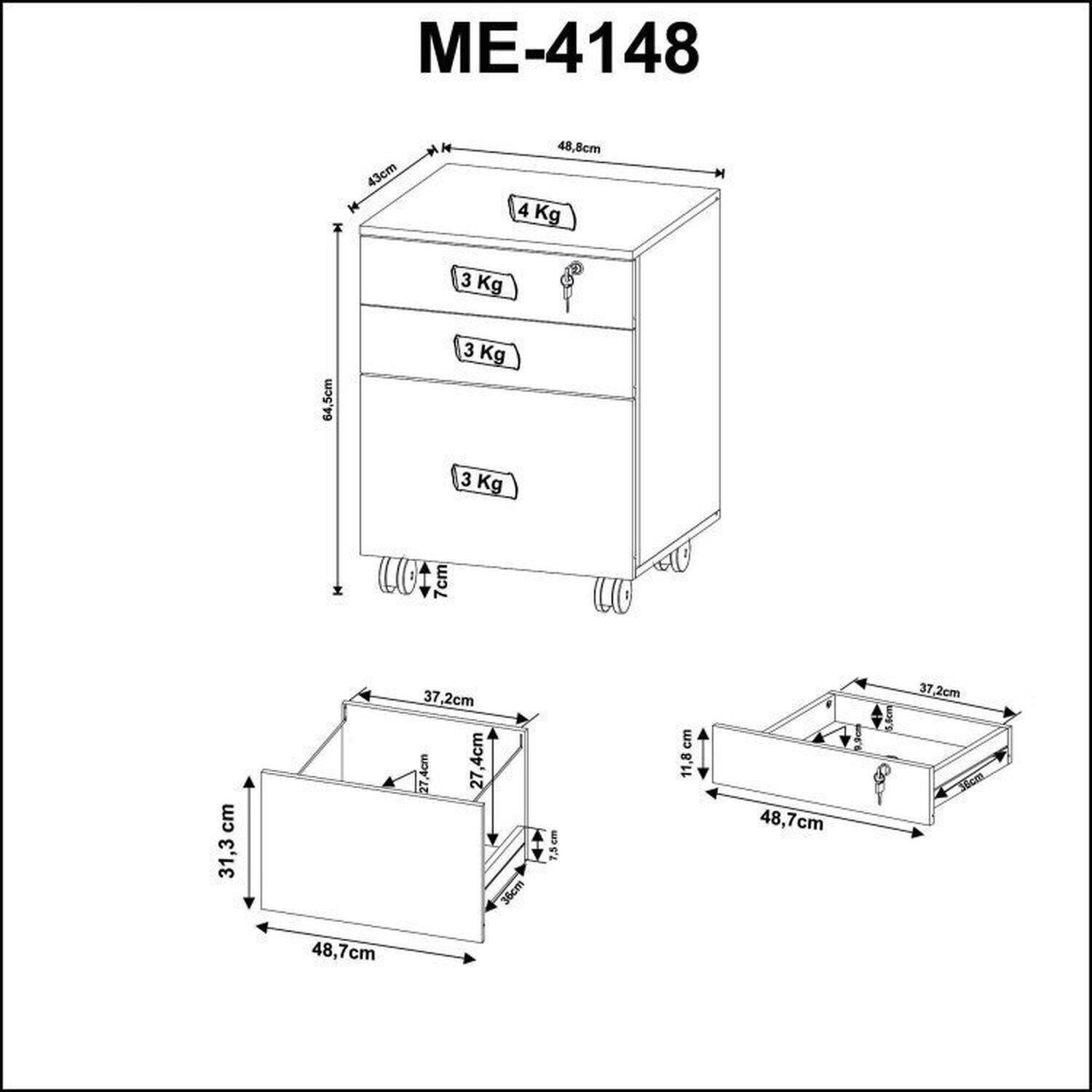 Kit 4 Peças com Escrivaninha, Gaveteiro, Armário e Estante - 8