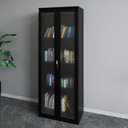 Ver imagem 1 de Armário Escritório Alto C/ 2 Portas de Vidro e 3 Prateleiras Cor:preto