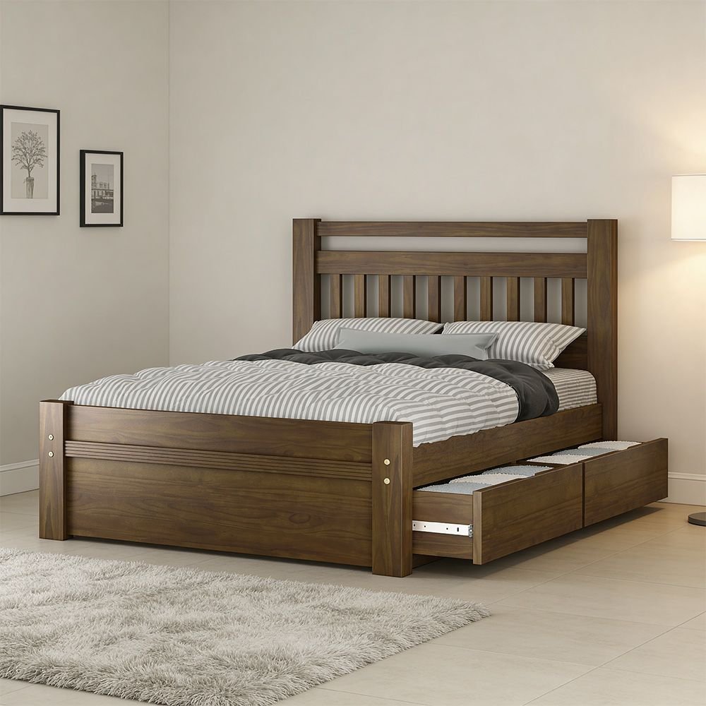 Cama Casal Queen Madeira Maciça com 2 Gavetas 160cm Escócia B07