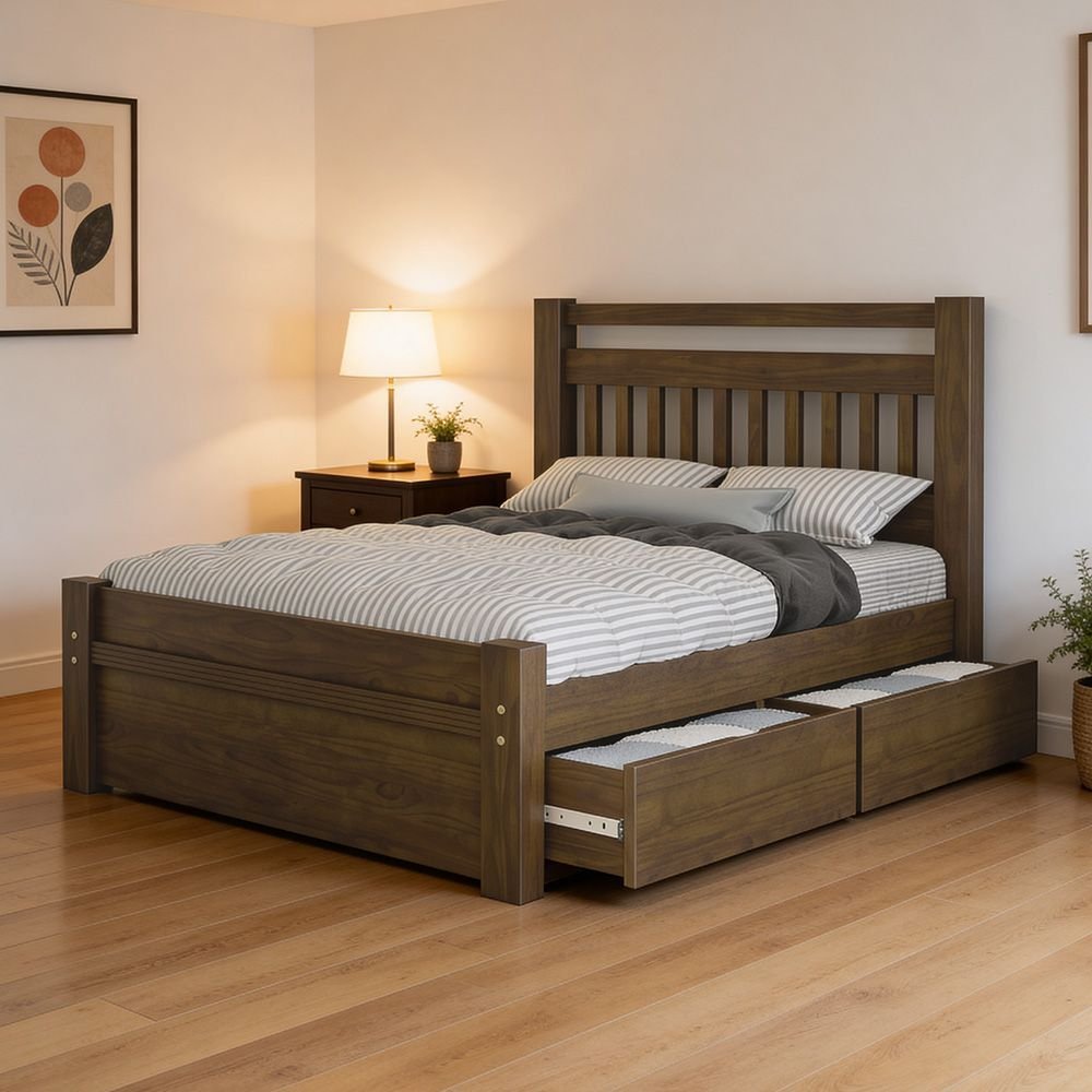 Cama Casal Queen Madeira Maciça com 2 Gavetas 160cm Escócia B07