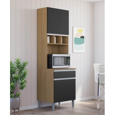 Paneleiro Torre Quente Andréia 60cm com 4 Portas 1 Gaveta Amêndoa Preto - Ajl