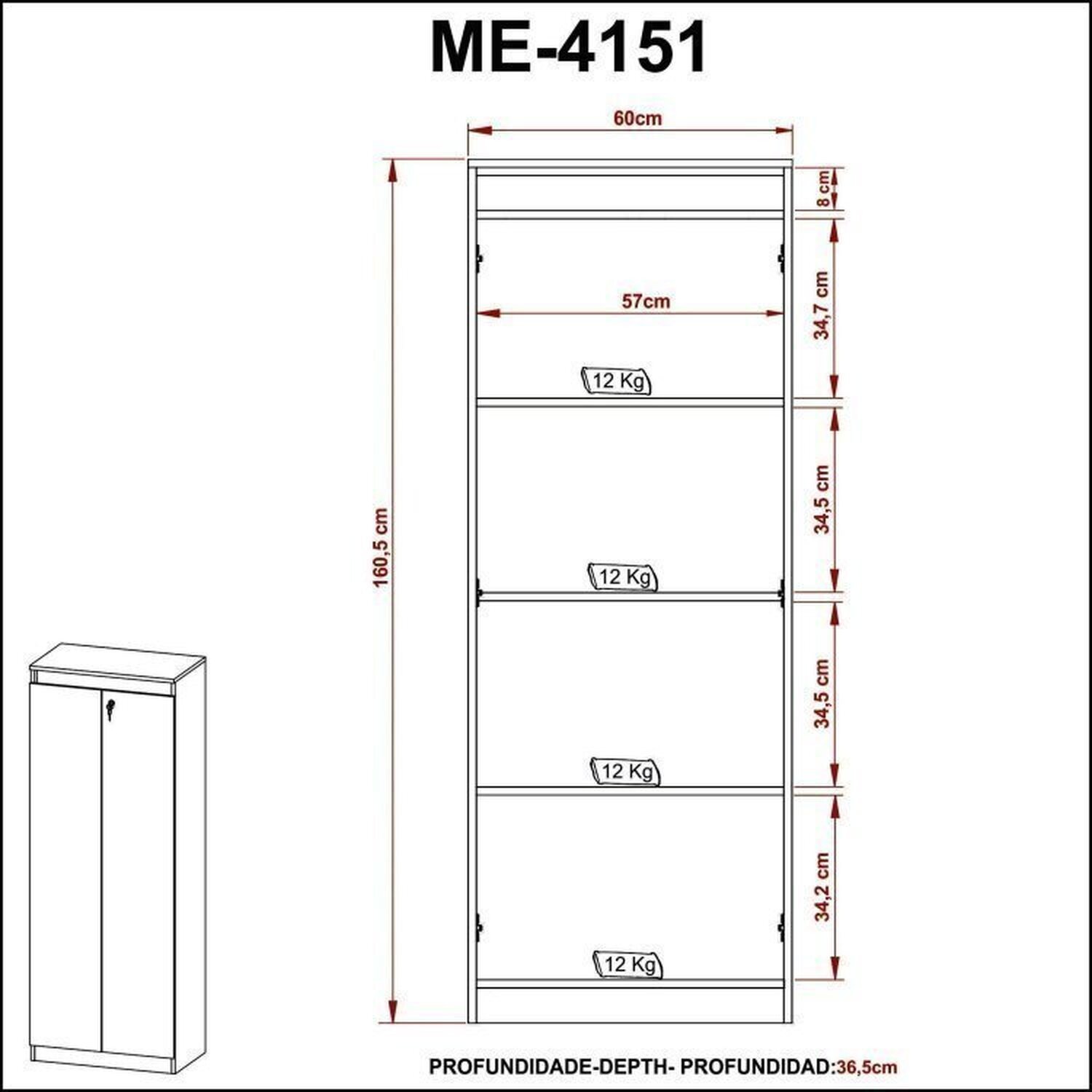 Kit 4 Peças com Escrivaninha em L, Gaveteiro, Estante e Armário com Chave - 8