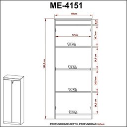 Kit 4 Peças com Escrivaninha em L, Gaveteiro, Estante e Armário com Chave - 8