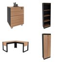 Ver imagem 2 de Kit 4 Peças com Escrivaninha em L, Gaveteiro, Estante e Armário com Chave