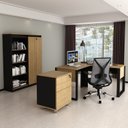 Ver imagem 1 de Conjunto 4 Peças com Escrivaninha em L, Gaveteiro, Estante e Armário com Chave Industrial Amêndoa Preto Marrom