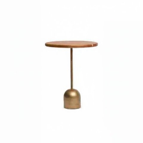 Mesa com Tampo de Madeira e Base de Metal Dourado g | Formosinha