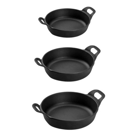 Kit 3 Travessas Redonda 0,4l + 0,9l + 1,7l em Ferro Fundido Panela Mineira