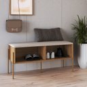 Ver imagem 1 de Sapateira Banco Estofada 93cm Pé Metal Oslo Bege/Hanover/Dourado