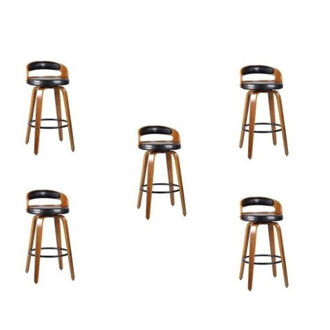 Kit 5 Banquetas para Cozinha Altas Giratórias Madeira Roma Rivatti Preto/Marrom