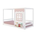 Ver imagem 2 de Cama Montessoriano Casinha Reta com Janela Madeira Maciça Branco/rosa Housin