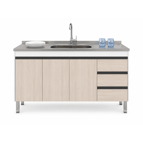 Gabinete de Cozinha 1,74 M Mdp – Branco Fosco e Legno Fosco:branco/legno