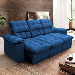 Sofá Retrátil Reclinável Atenas 2,30m Suede Velut Azul Marinho c/ Molas no Assento - King House - 1
