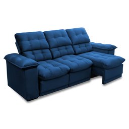 Sofá Retrátil Reclinável Atenas 2,30m Suede Velut Azul Marinho c/ Molas no Assento - King House - 4
