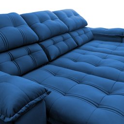 Sofá Retrátil Reclinável Atenas 2,30m Suede Velut Azul Marinho c/ Molas no Assento - King House - 8