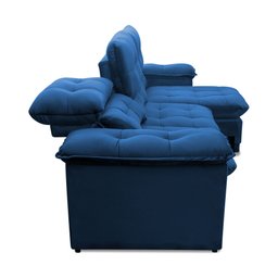 Sofá Retrátil Reclinável Atenas 2,30m Suede Velut Azul Marinho c/ Molas no Assento - King House - 6