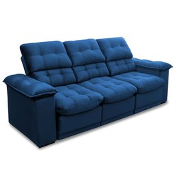 Sofá Retrátil Reclinável Atenas 2,30m Suede Velut Azul Marinho c/ Molas no Assento - King House - 7