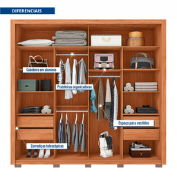 Guarda-roupa Casal Ripado com Espelhos 2 Portas e 4 Gavetas Suburban Gold Espresso Móveis - 7