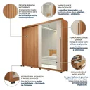 Ver imagem 5 de Guarda-Roupa Casal Ripado 2 Portas 4 Gavetas com Espelho Suburban Yescasa Freijo e Off White