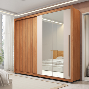 Guarda-roupa Casal Ripado com Espelhos 2 Portas e 4 Gavetas Suburban Gold Espresso Móveis 100% MDF