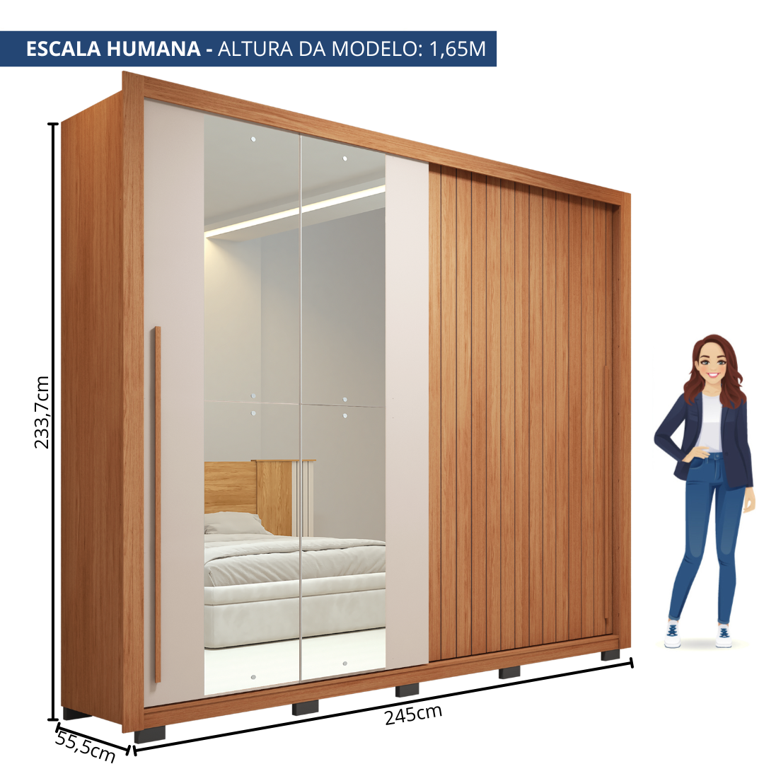 Guarda-roupa Casal Ripado com Espelhos 2 Portas e 4 Gavetas Suburban Espresso Móveis - 4