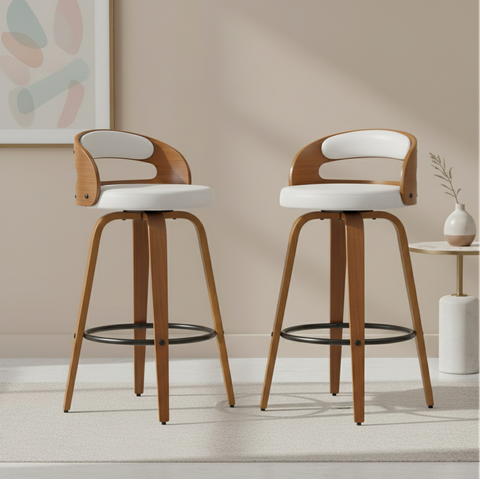 Kit 2 Banquetas para Cozinha Altas Giratórias Madeira Roma Rivatti Branco