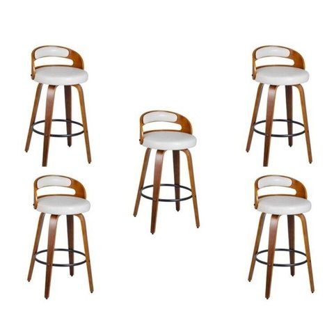 Kit 5 Banquetas para Cozinha Altas Giratórias Madeira Roma Rivatti Branco