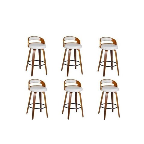 Kit 6 Banquetas para Cozinha Altas Giratórias Madeira Roma Rivatti Branco