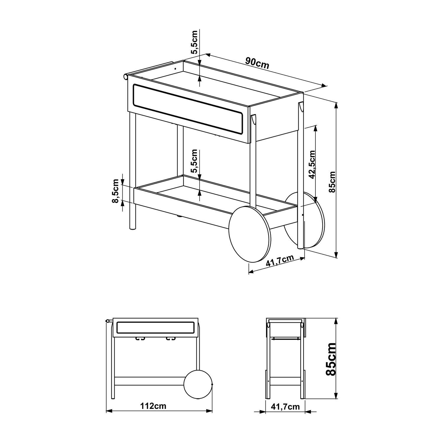 Carrinho Bar 1 Gaveta 112cm com Porta Taças Palhinha Pé Madeira Oslo - 4