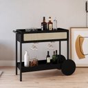 Ver imagem 1 de Carrinho Bar 1 Gaveta 112cm com Porta Taças Palhinha Pé Madeira Oslo Preto/Nero