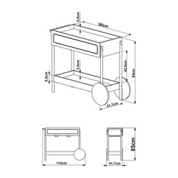 Carrinho Bar 1 Gaveta 112cm com Porta Taças Palhinha Pé Madeira Oslo - 4