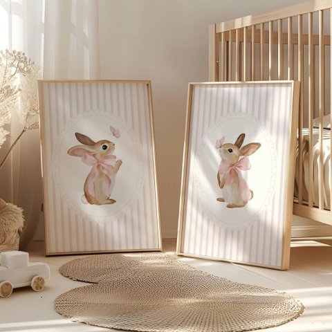Kit 2 Quadros Decorativos Infantil Coelhinho Dos Sonhos Quarto Bebê Menina NO1
