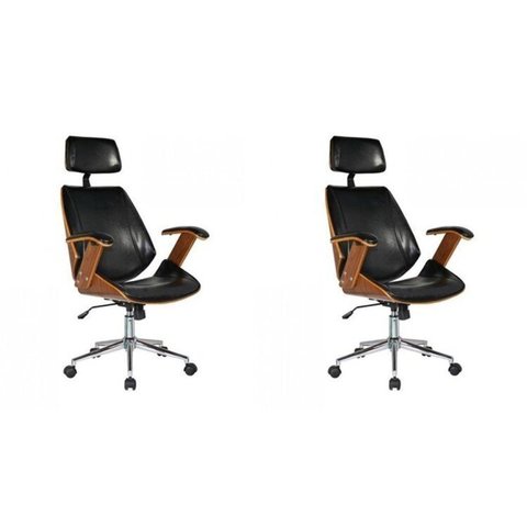 Kit 2 Cadeiras de Escritório Presidente Giratória com Apoia Cabeça Office Lisboa Preto Rivatti