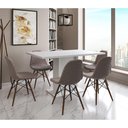Ver imagem 1 de Mesa Jantar Londres Retangular Branca137x90 6 Cadeiras Estofadas Nude Médio Madeira