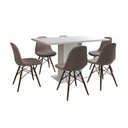 Ver imagem 6 de Mesa Jantar Londres Retangular Branca137x90 6 Cadeiras Estofadas Nude Médio Madeira