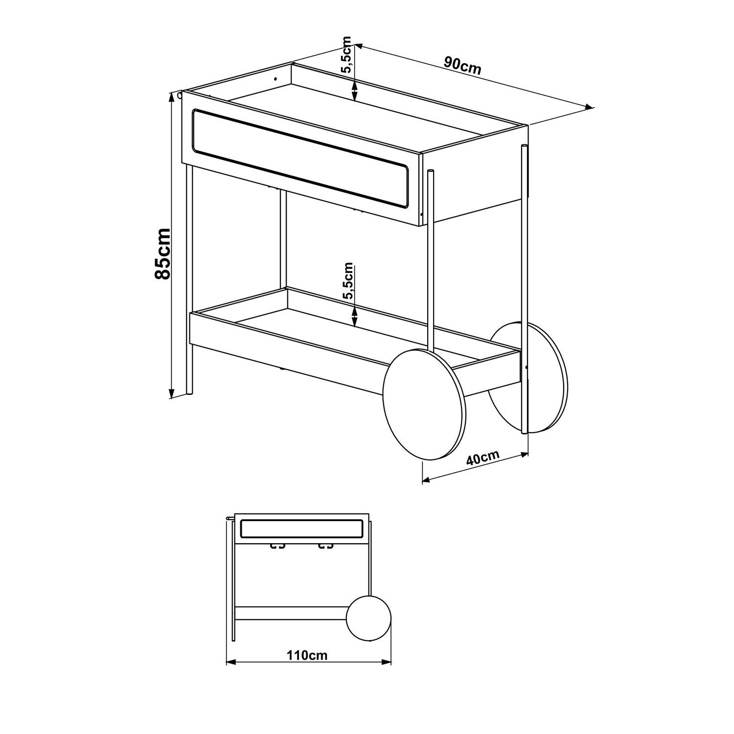 Carrinho Bar 1 Gaveta 110cm com Porta Taças Palhinha Pé Metal Oslo - 4